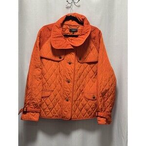 Talbots Women's XL Orange Diamond Quilted Jacket Coat Snap Front Lightweight